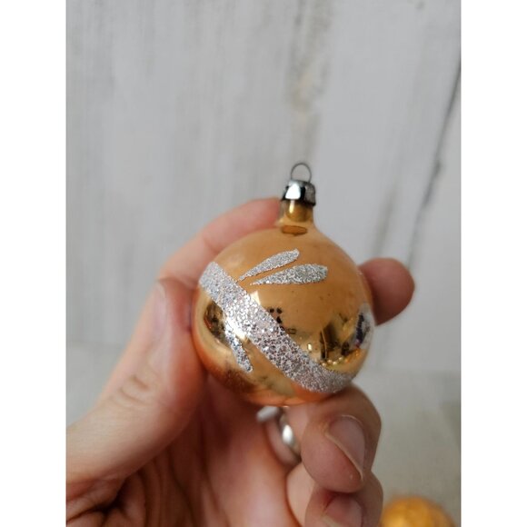 Vintage copper gold indent mini ball Mercury glass glitter ornament unique Xmas - Picture 13 of 16